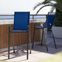 Flash Furniture 2-JJ-092H-NV-GG 2 Pack Brazos Series Navy Stackable Outdoor Barstools with Flex Comfort Material and Metal Frame